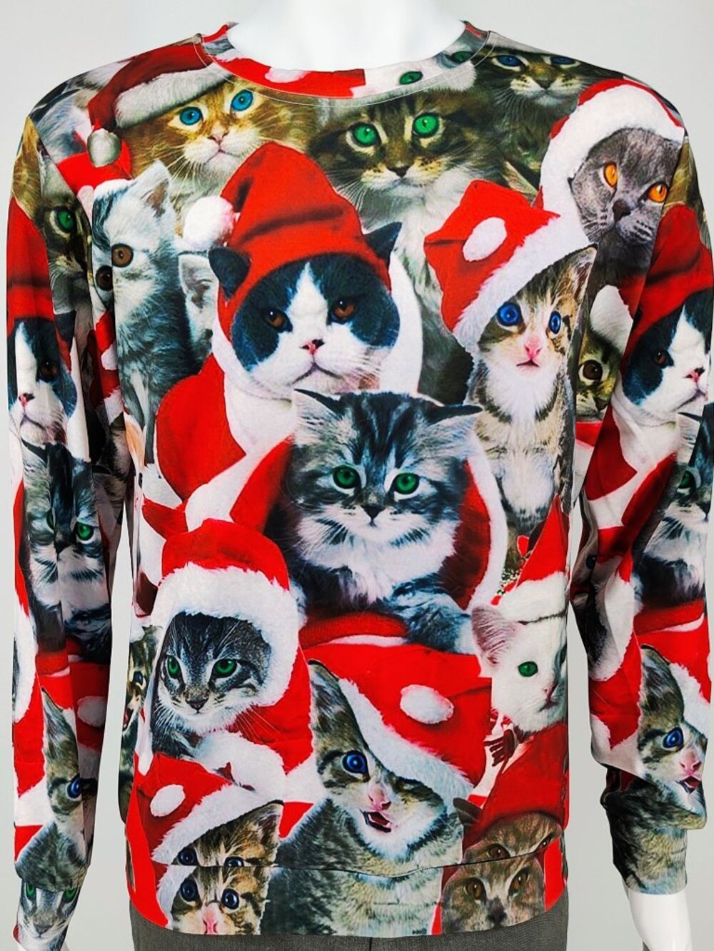 PIZOFF Mens All Over Cat Print Long Sleeve Crewneck Christmas Sweatshirt (Small)